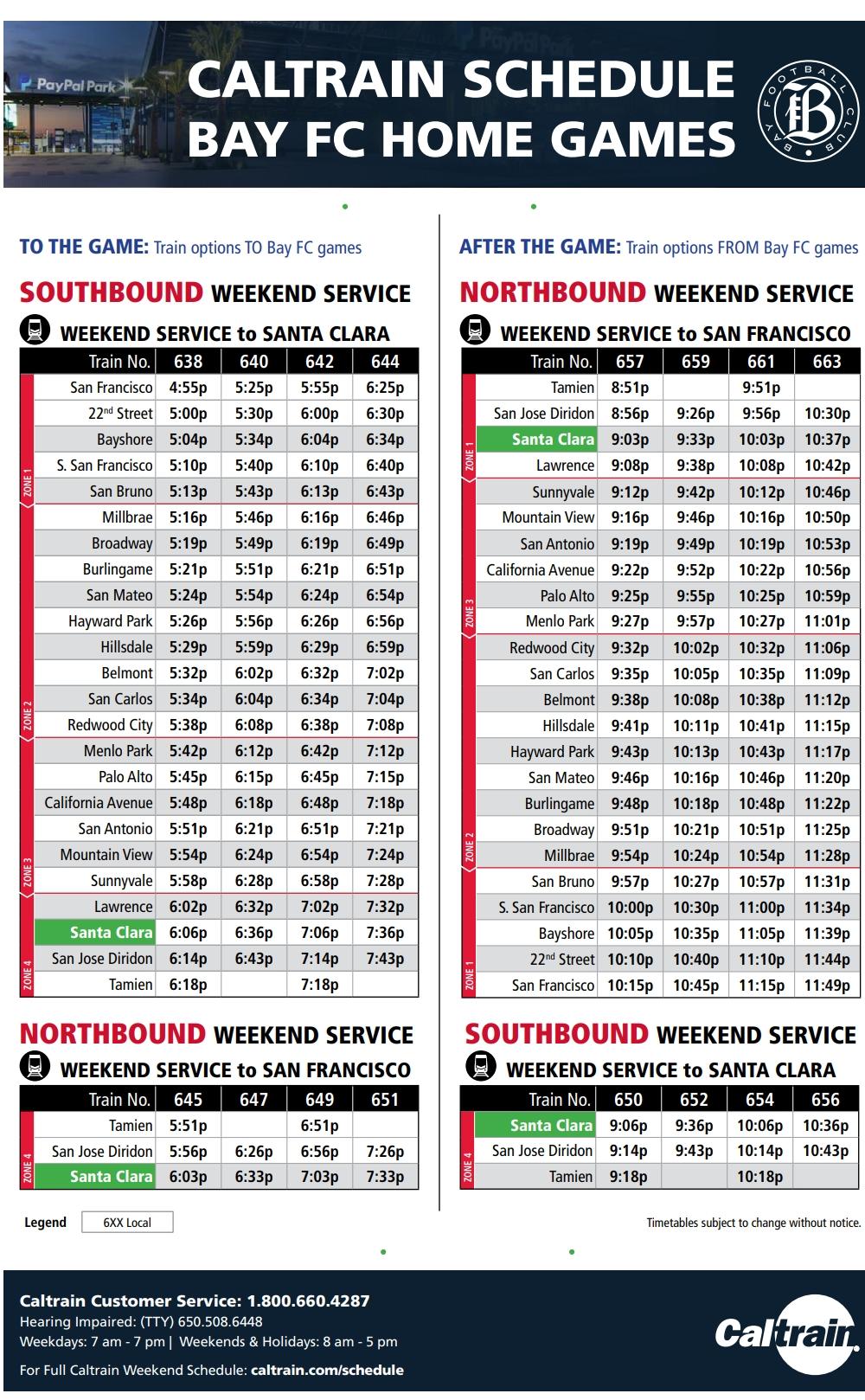 Caltrain Schedule Bay FC Home Games