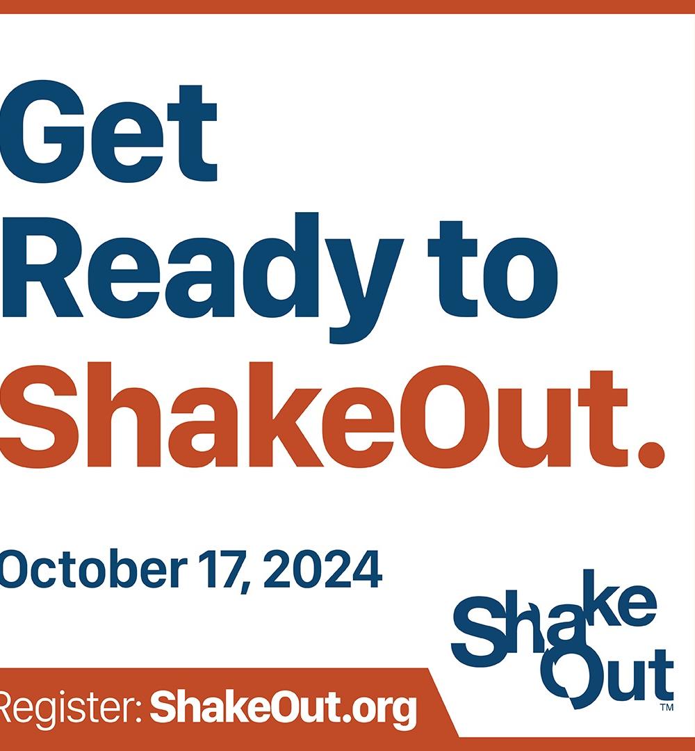 Ad for the Great Shakeout on October 17 2024 that reads Get ready to shakeout