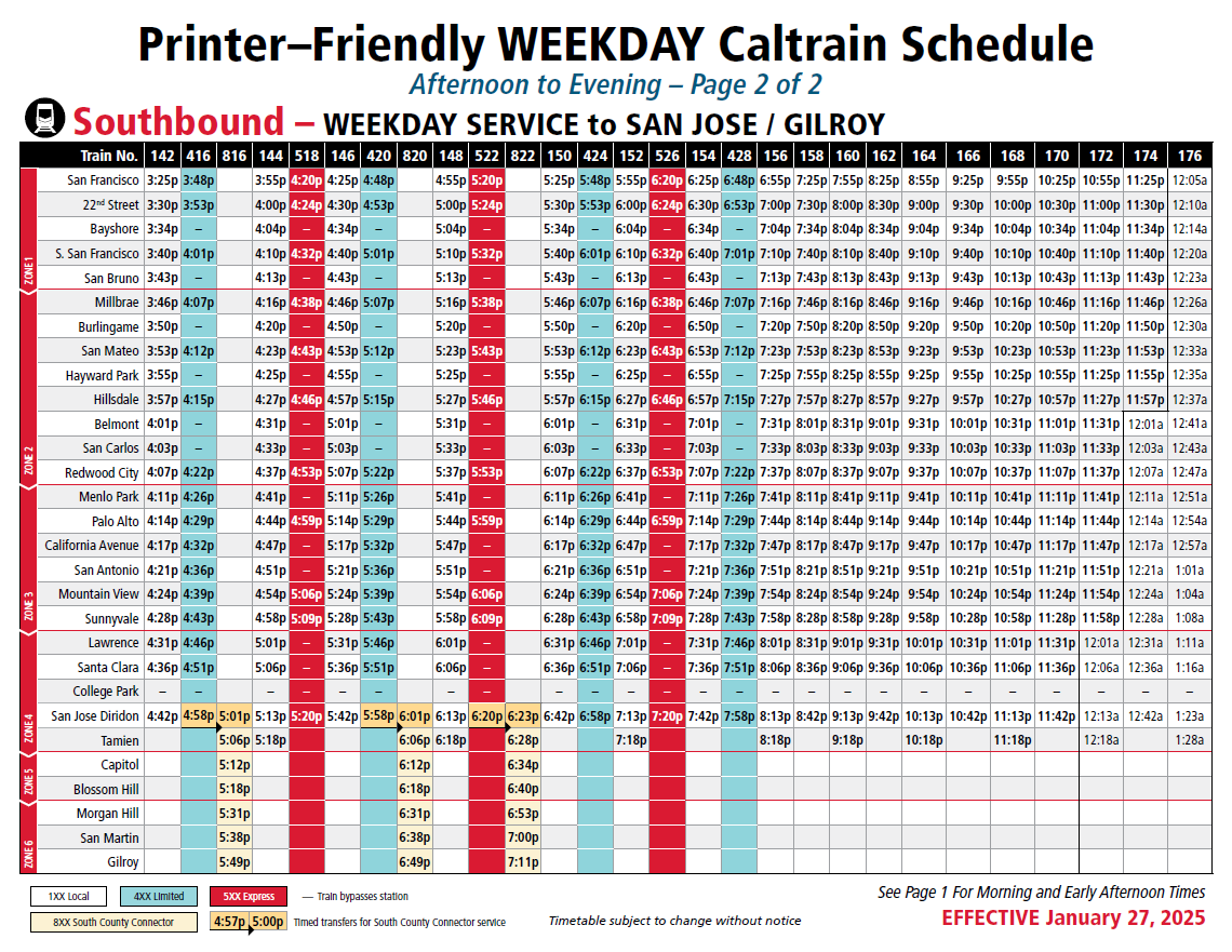 Weekday Southbound Service 1.27.25 Page 2